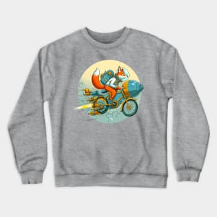 Fox Riding a Spaceship Bicycle Crewneck Sweatshirt